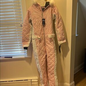 Tipsy Elves Pink and White Snowsuit ski ski suit
